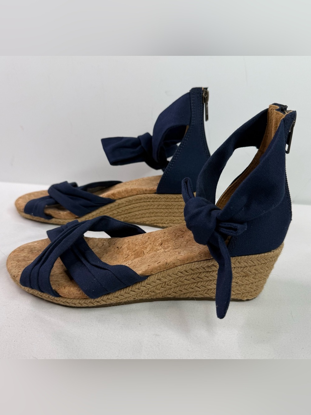 UGG Traci Espadrille Wedge Sandals Navy Blue Ankle Tie Size 6.5